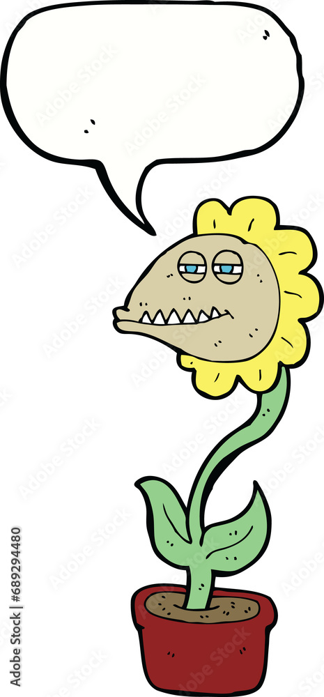 Naklejka premium cartoon monster flower with speech bubble