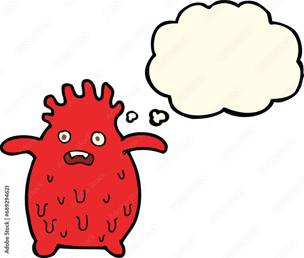 Obraz premium cartoon funny slime monster with thought bubble
