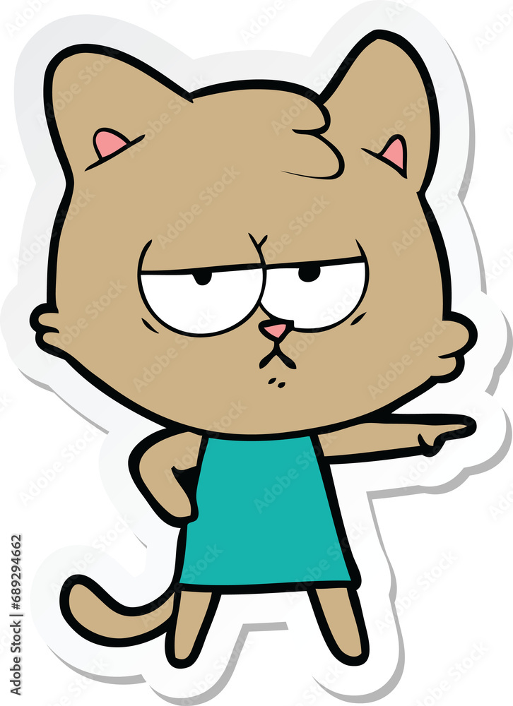 sticker of a bored cartoon cat pointing sticker of a bored cartoon cat pointing