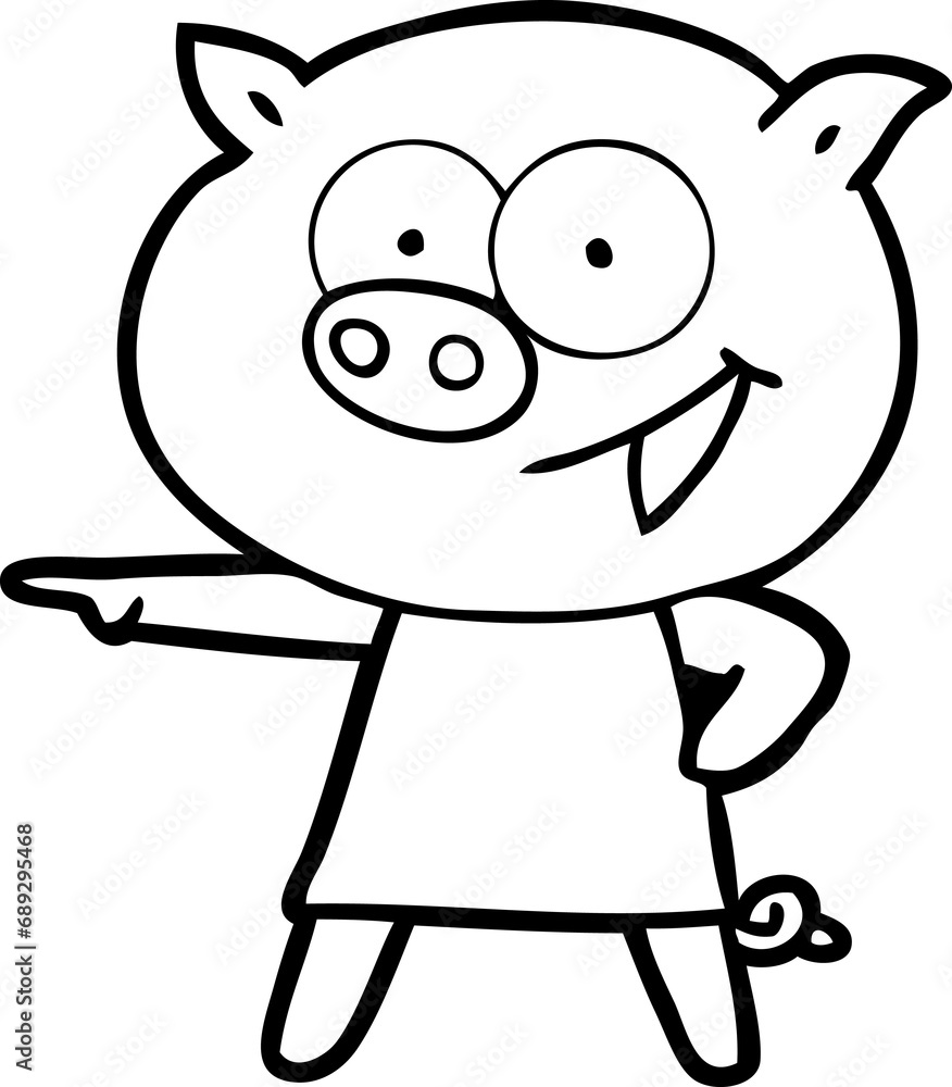 Fototapeta premium cheerful pig in dress pointing cartoon