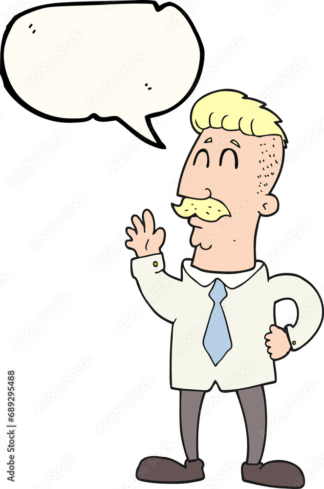 freehand drawn speech bubble cartoon office man waving freehand drawn speech bubble cartoon office man waving