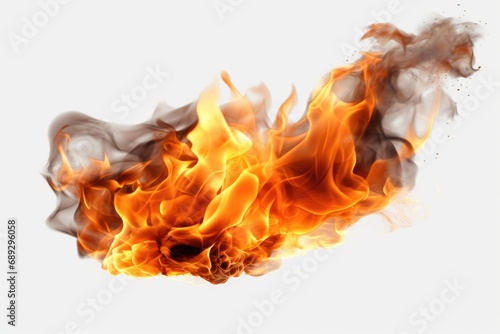 A close-up view of a fire burning brightly on a white background. Perfect for adding warmth and intensity to any design or project