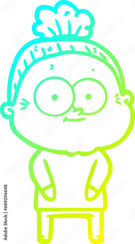 cold gradient line drawing of a cartoon happy old woman cold gradient line drawing of a cartoon happy old woman