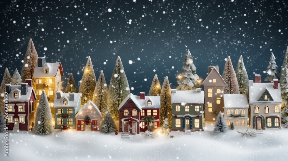 A Festive Christmas Village Illuminated by Sparkling Lights