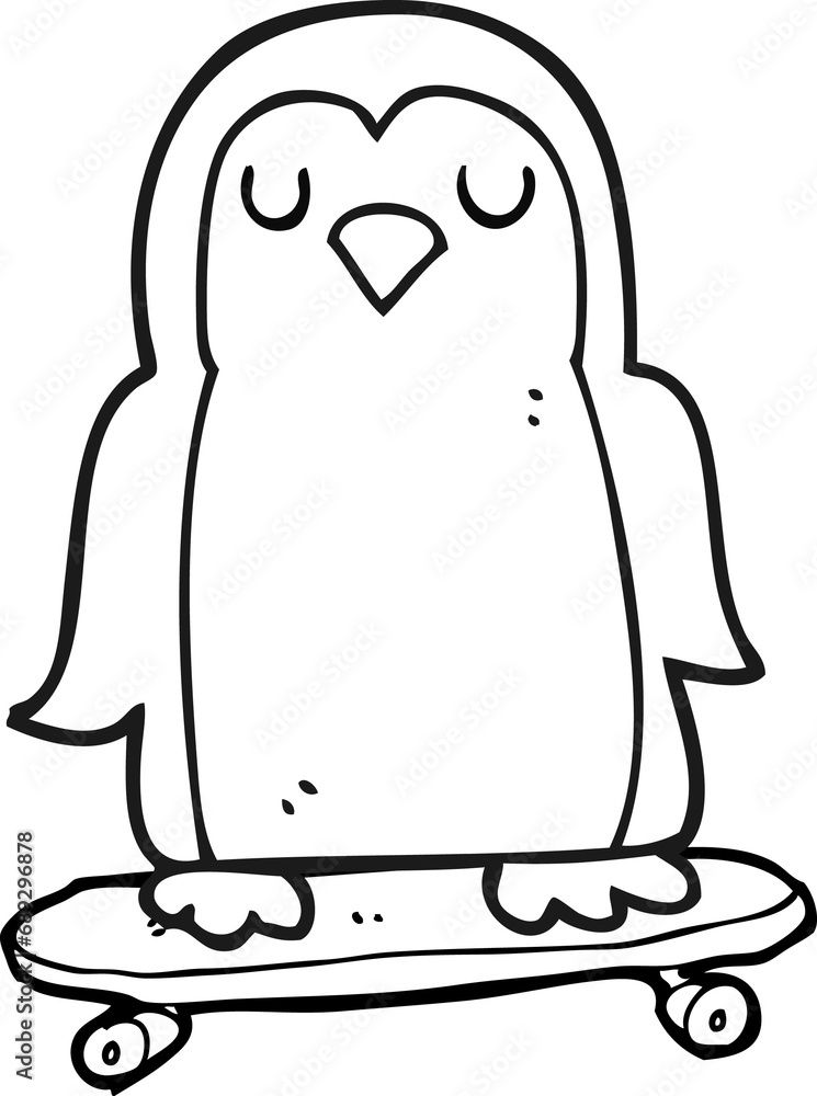 Obraz premium freehand drawn black and white cartoon bird on skateboard