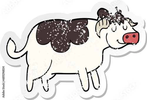 distressed sticker of a cartoon cow