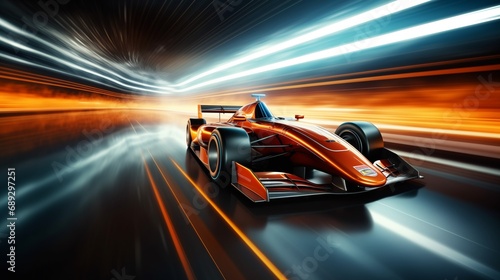 An Orange Race Car Speeding Through a Tunnel © mattegg