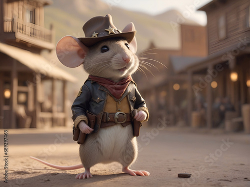 Raton vestido de sheriff en el lejano oeste