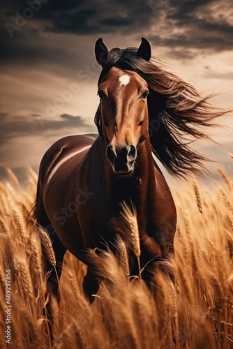 Horse Nature Background with Empty Copy Space created with Generative AI Technology