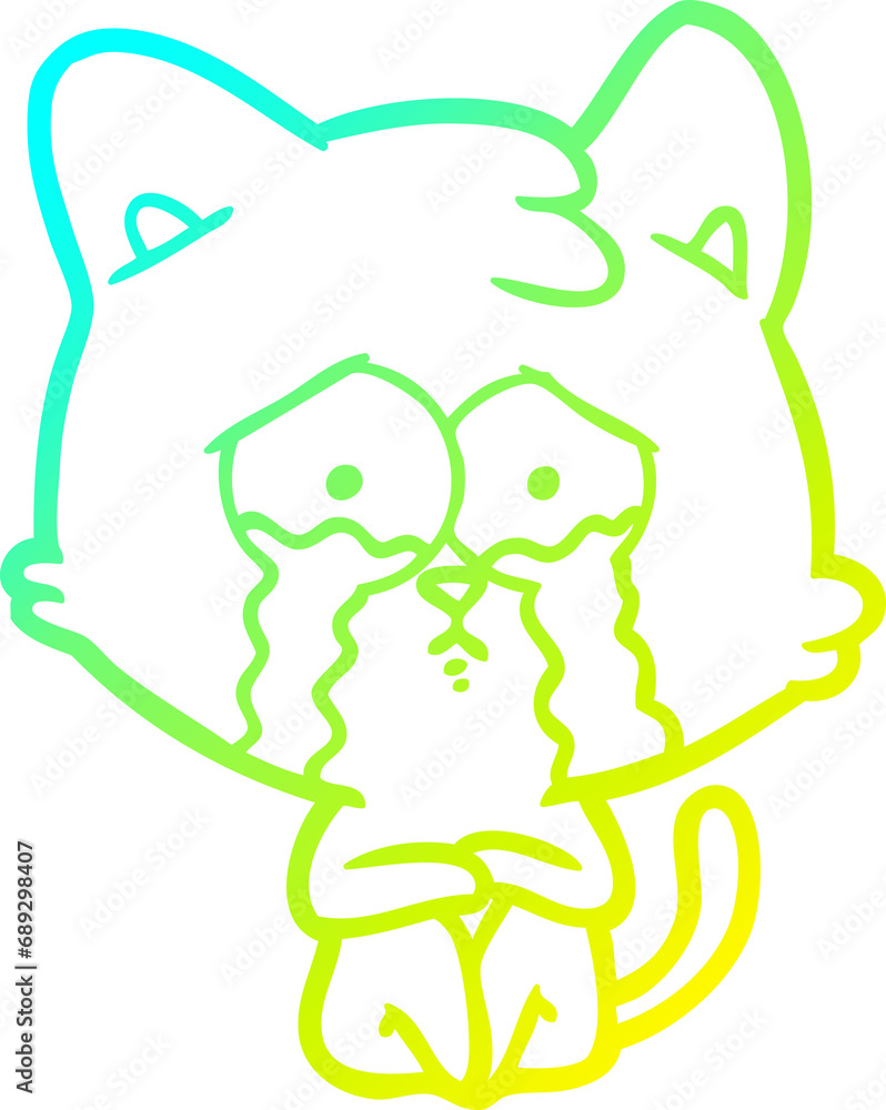 cold gradient line drawing of a crying cat cartoon cold gradient line drawing of a crying cat cartoon