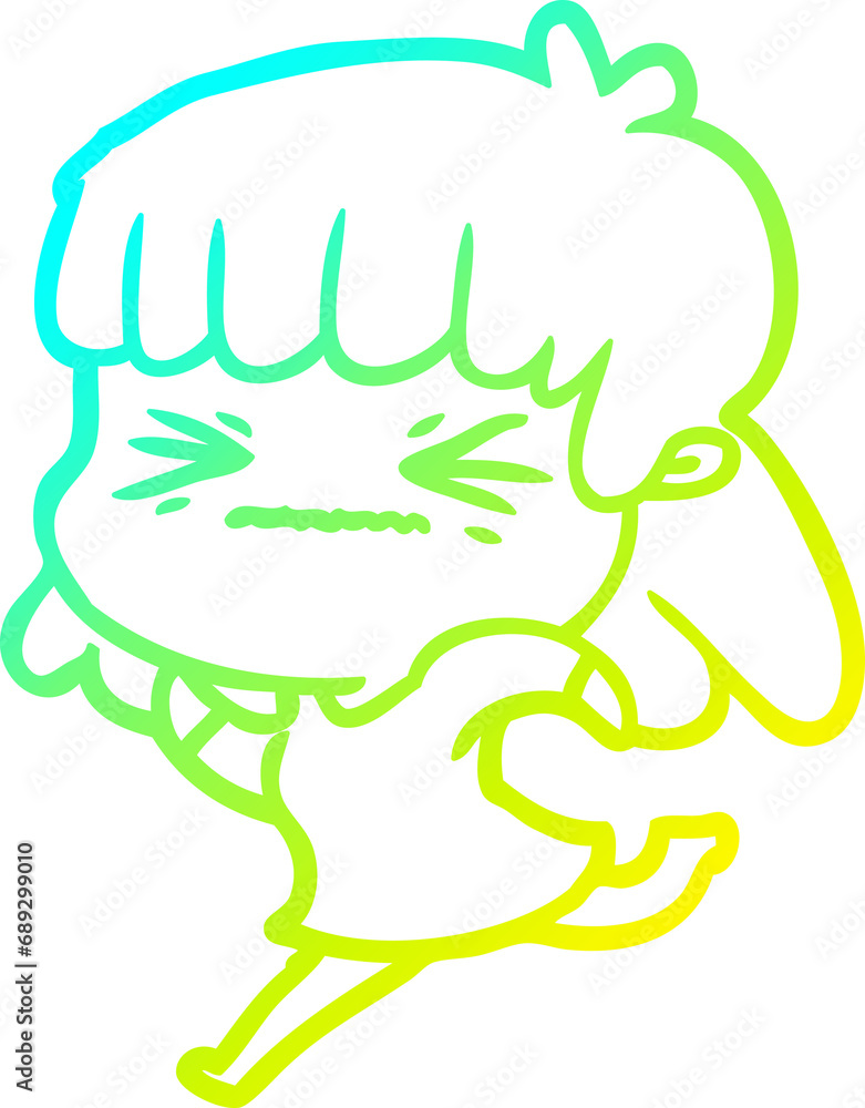 cold gradient line drawing of a cartoon angry girl cold gradient line drawing of a cartoon angry girl