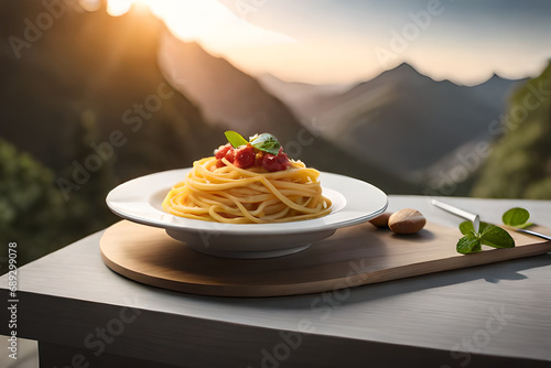 pasta meatball spaghetti tomato sauce grated parmesan chees photo