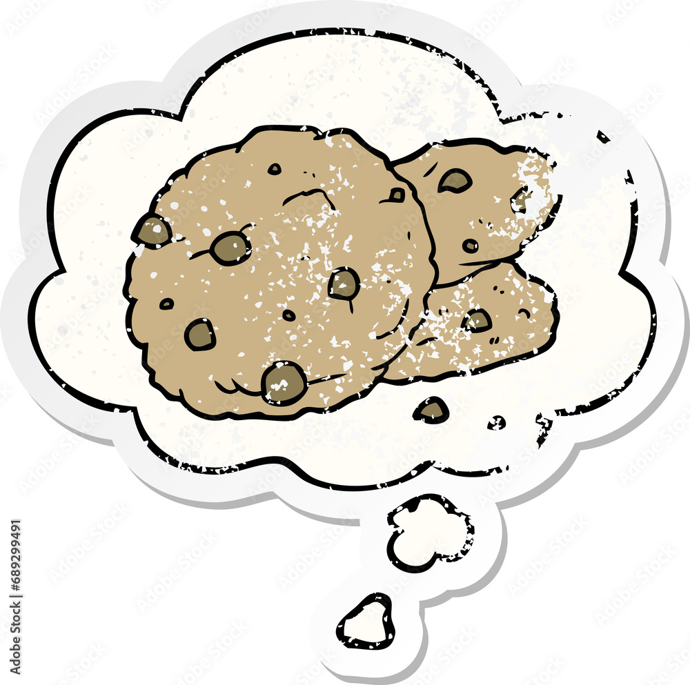 cartoon cookies with thought bubble as a distressed worn sticker cartoon cookies with thought bubble as a distressed worn sticker