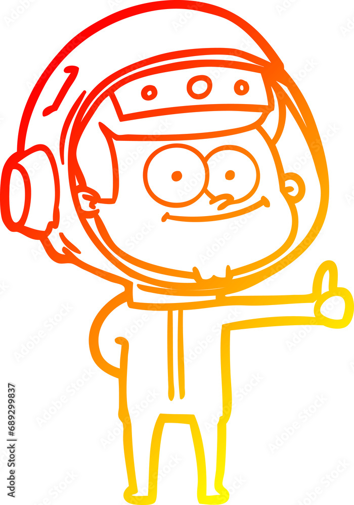 Fototapeta premium warm gradient line drawing of a happy astronaut cartoon