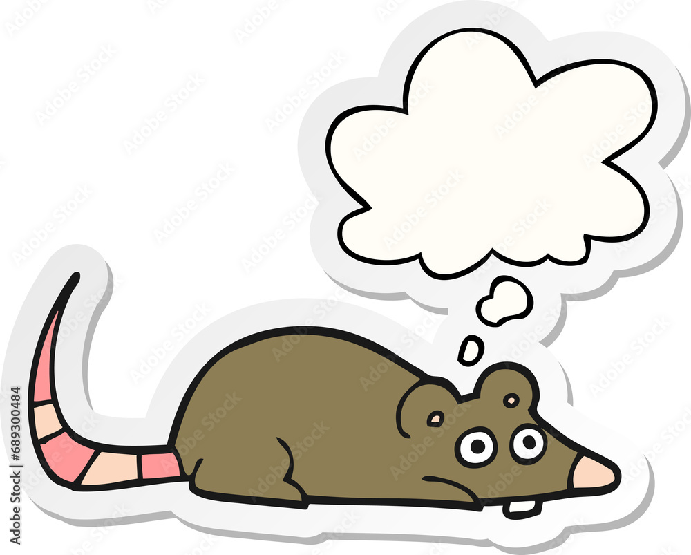 cartoon mouse with thought bubble as a printed sticker cartoon mouse with thought bubble as a printed sticker