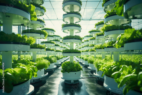Futuristic sustainable vertical farming smart city infrastructure public space development photo