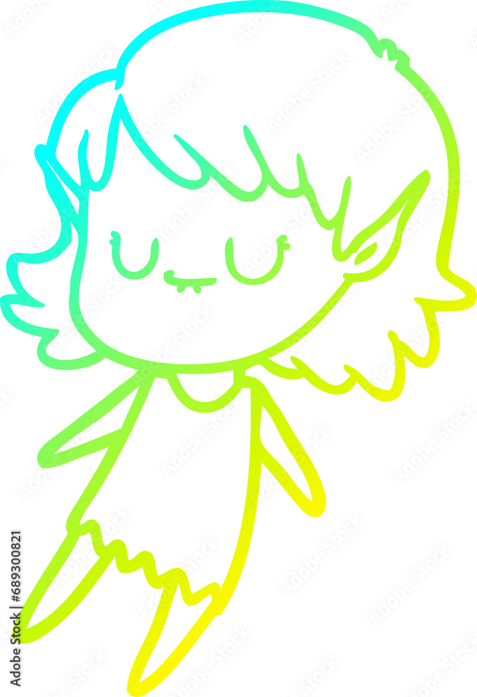 cold gradient line drawing of a happy cartoon elf girl cold gradient line drawing of a happy cartoon elf girl