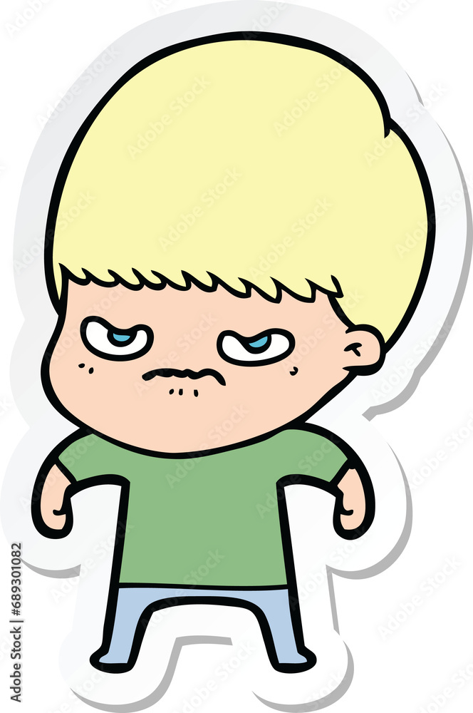 sticker of a annoyed cartoon boy