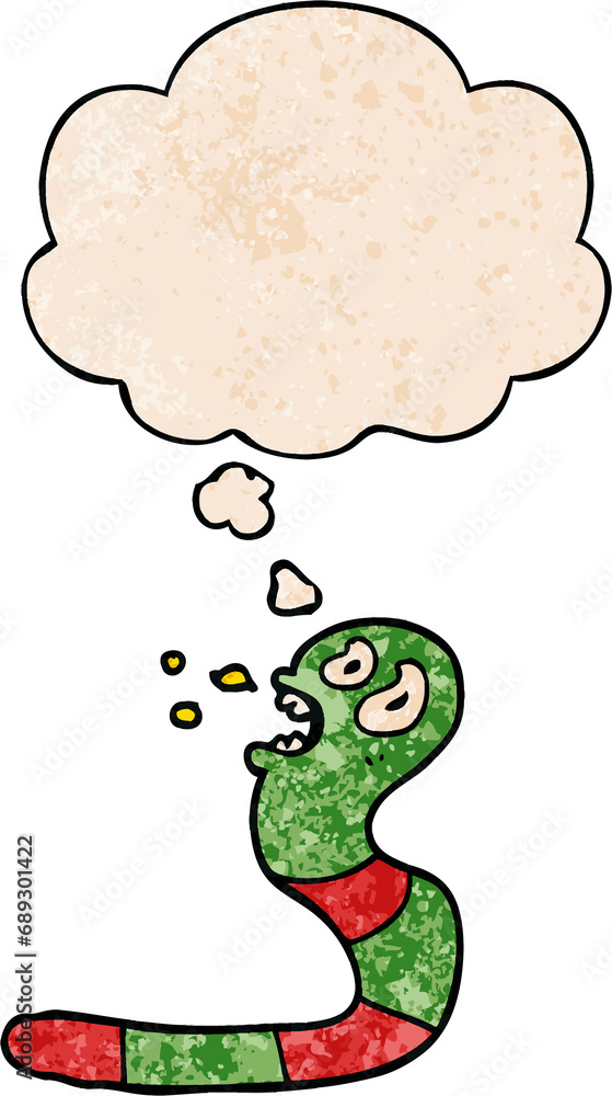 cartoon frightened worm with thought bubble in grunge texture style cartoon frightened worm with thought bubble in grunge texture style