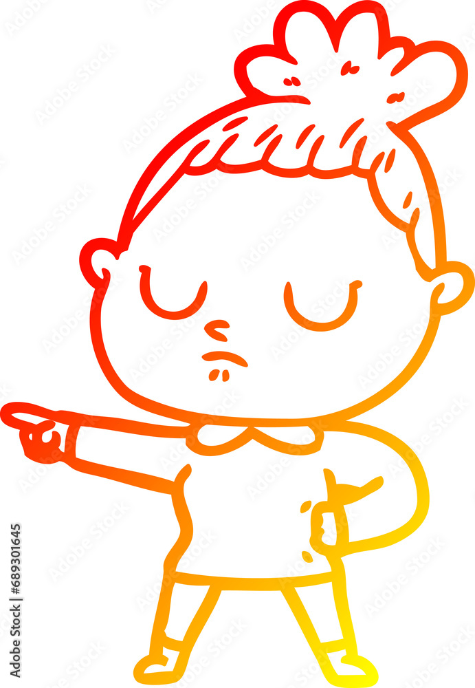 warm gradient line drawing of a cartoon calm woman warm gradient line drawing of a cartoon calm woman