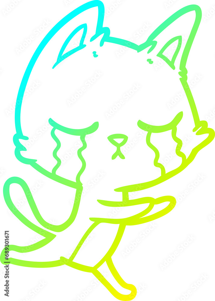 cold gradient line drawing of a crying cartoon cat running cold gradient line drawing of a crying cartoon cat running
