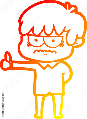 warm gradient line drawing of a annoyed cartoon boy