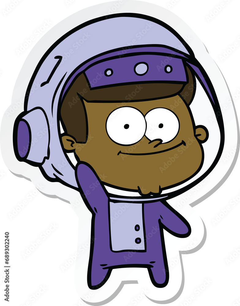sticker of a happy astronaut cartoon