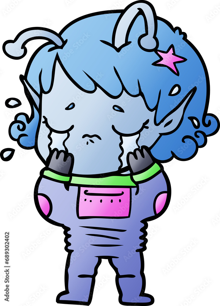 Fototapeta premium cartoon crying alien girl