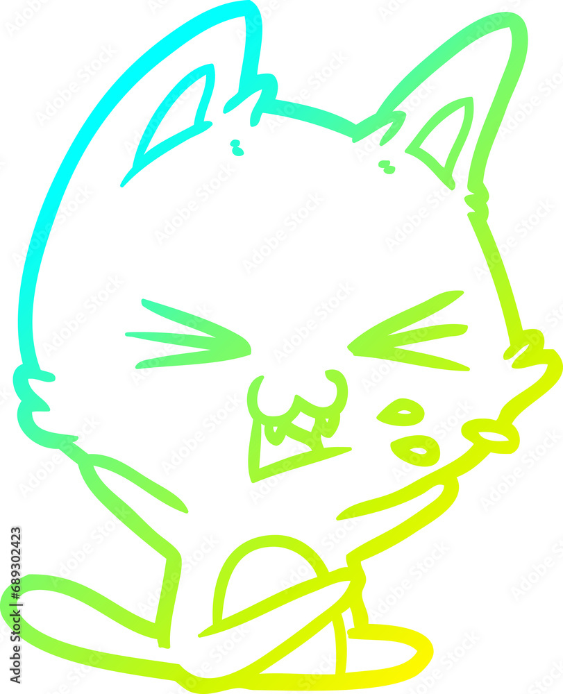 cold gradient line drawing of a cartoon cat hissing cold gradient line drawing of a cartoon cat hissing