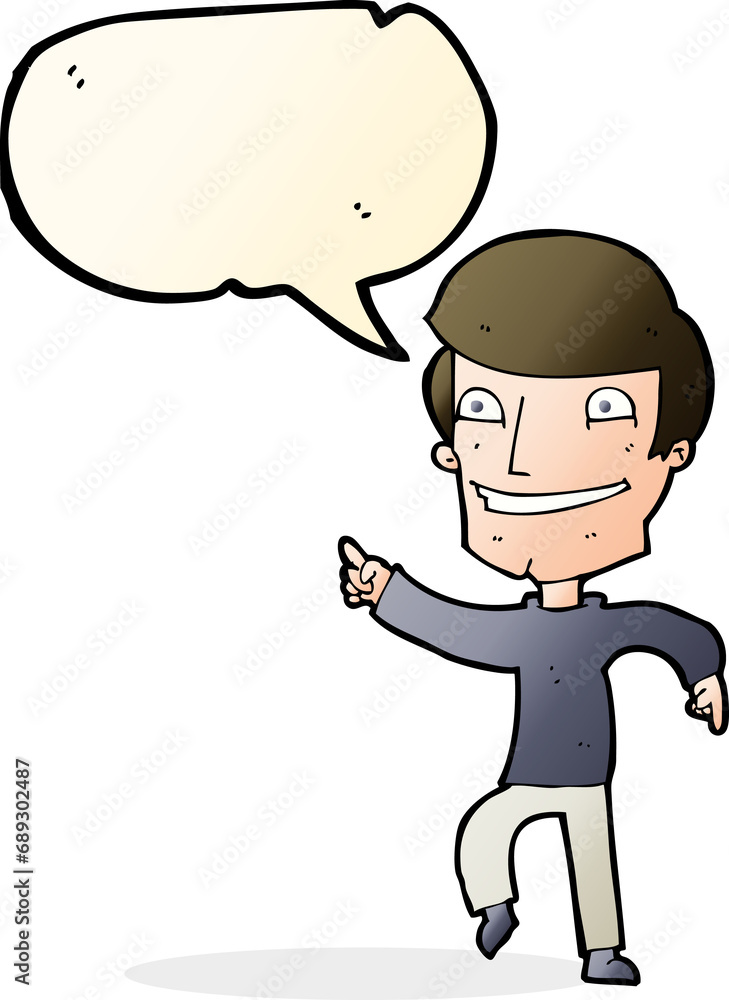 cartoon happy man pointing with speech bubble cartoon happy man pointing with speech bubble