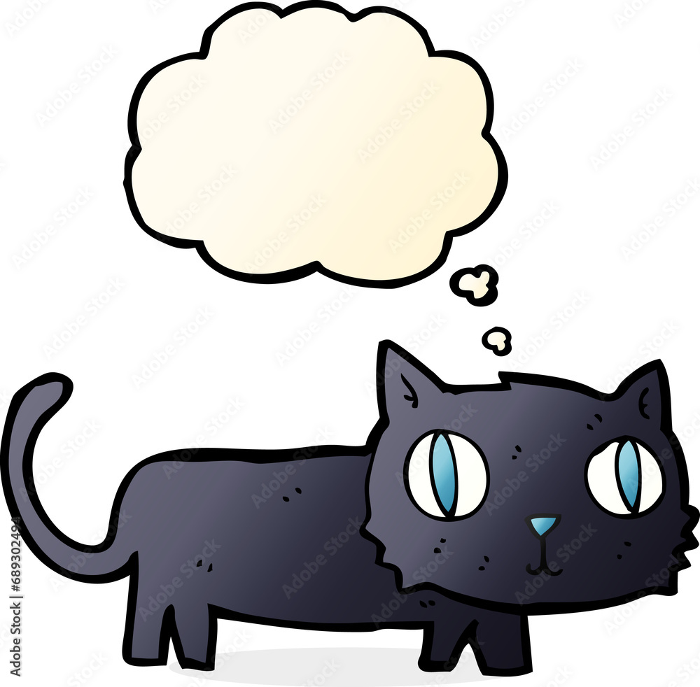 Fototapeta premium cartoon black cat with thought bubble