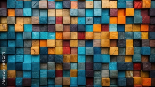 Colorful block stack Wood-aged background  art architecture texture abstract block stack on the wall for background