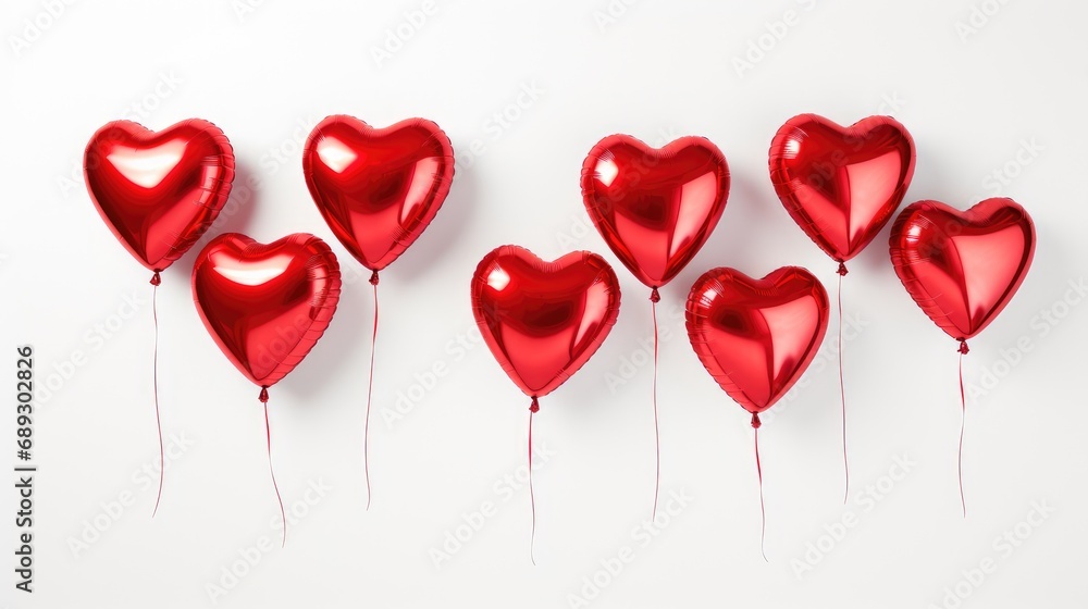 A set of red heart-shaped foil balloons, perfect for Valentine's Day.