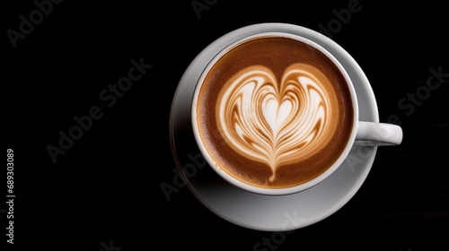 Sip love from above: Top view of hot coffee, barista's heart-shaped foam on transparent background. Perfect for Valentine's illustrations.