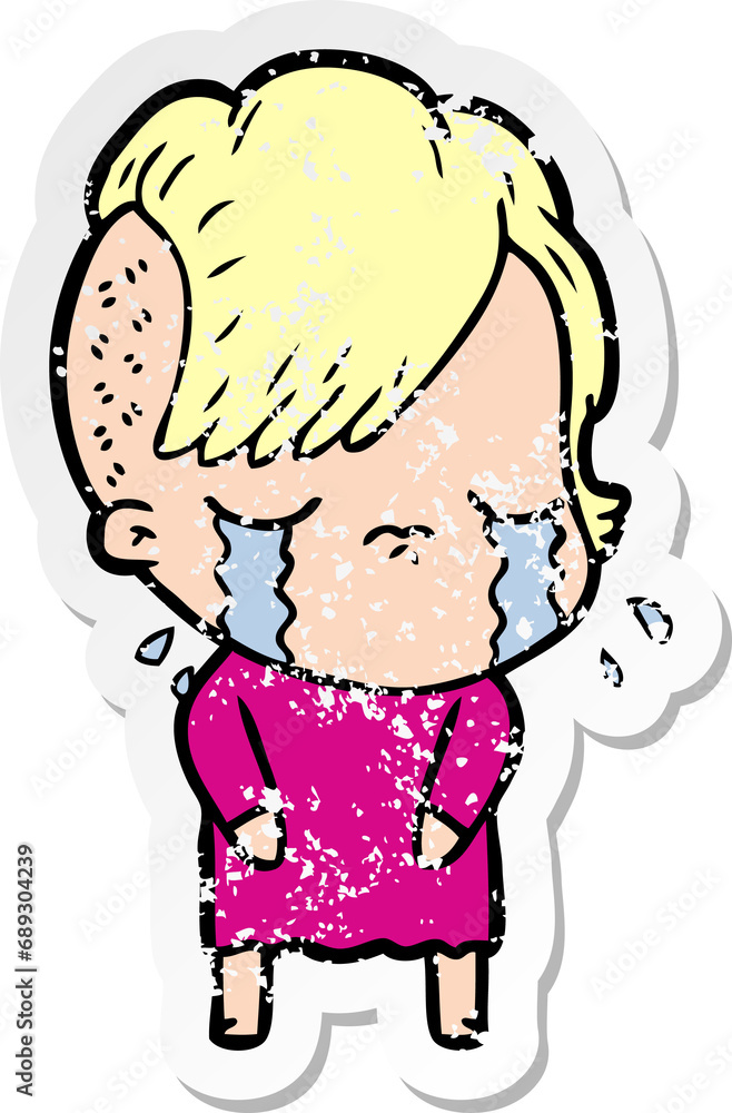 Obraz premium distressed sticker of a cartoon crying girl