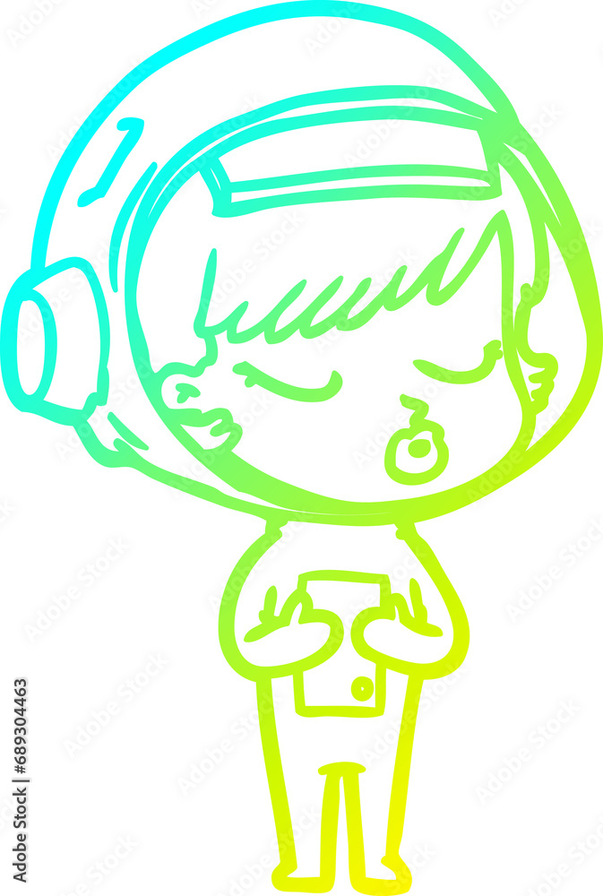 cold gradient line drawing of a cartoon pretty astronaut girl cold gradient line drawing of a cartoon pretty astronaut girl