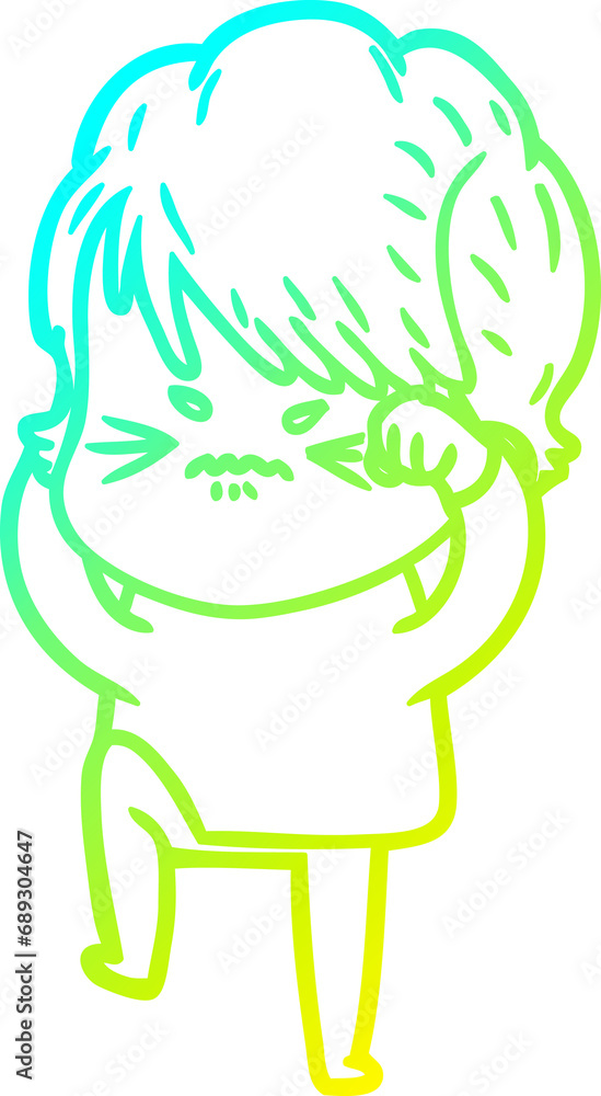 cold gradient line drawing of a cartoon frustrated woman cold gradient line drawing of a cartoon frustrated woman