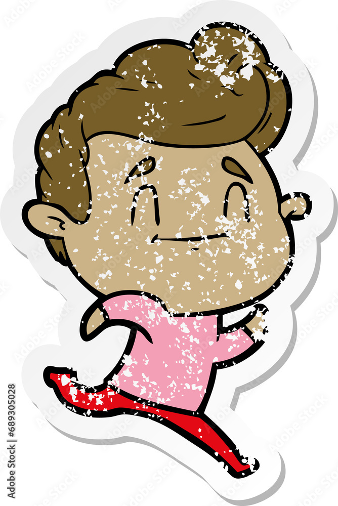 distressed sticker of a running cartoon man distressed sticker of a running cartoon man