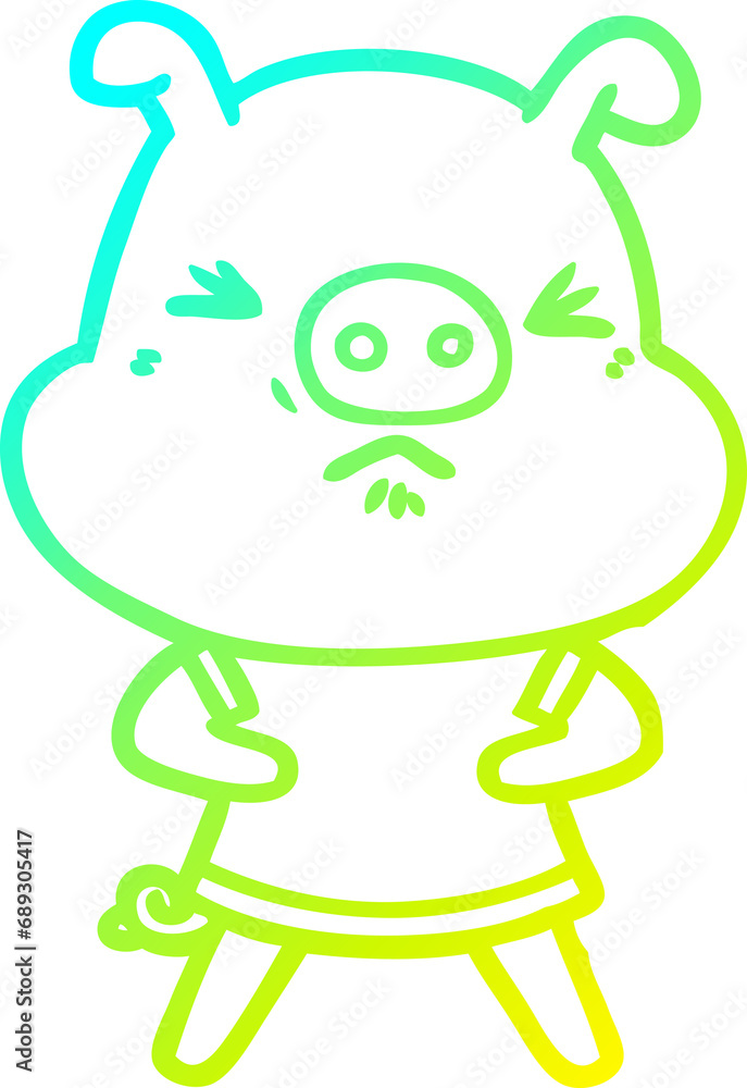 cold gradient line drawing of a cartoon angry pig wearing tee shirt cold gradient line drawing of a cartoon angry pig wearing tee shirt