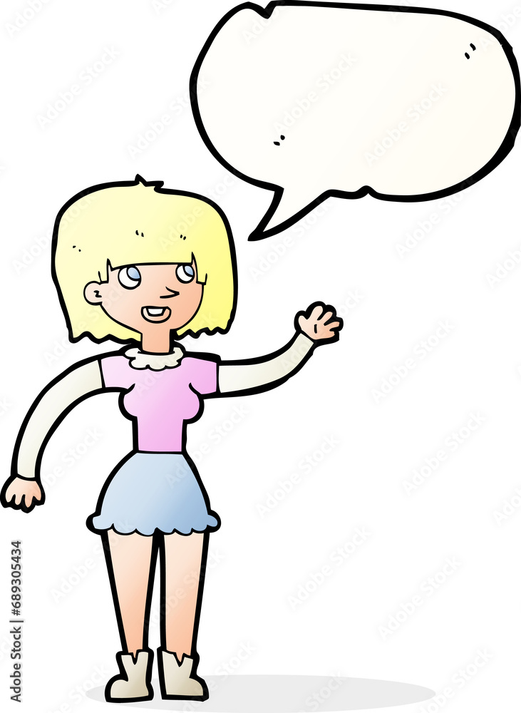 cartoon girl waving with speech bubble cartoon girl waving with speech bubble