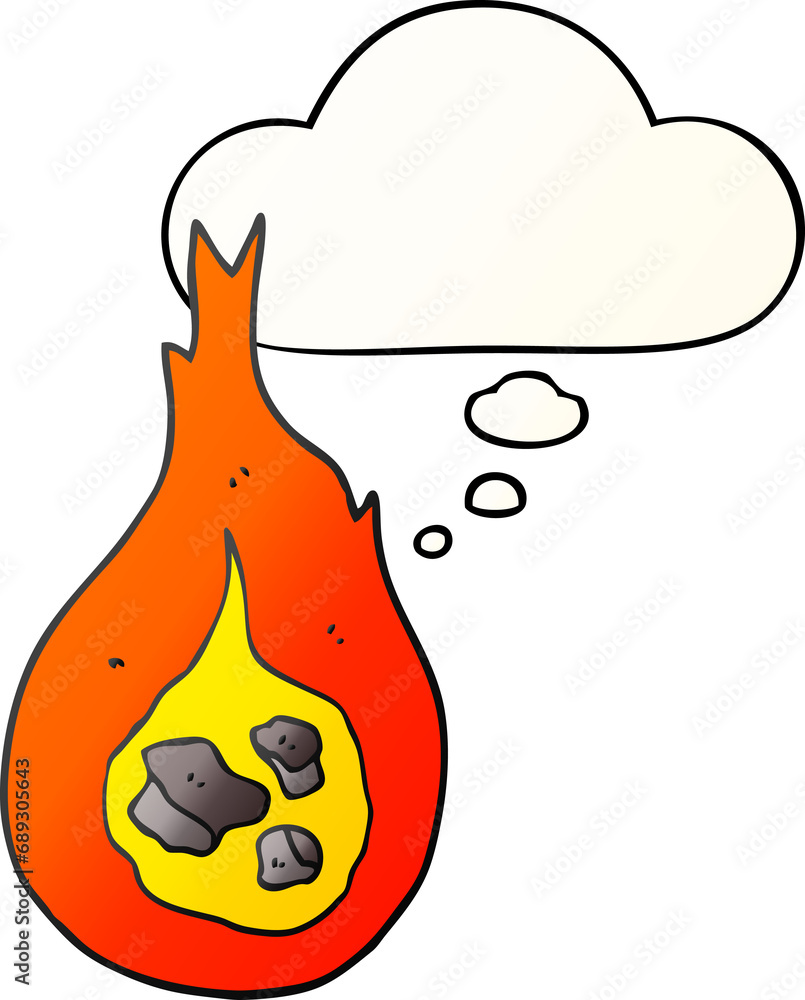 cartoon fireball with thought bubble in smooth gradient style