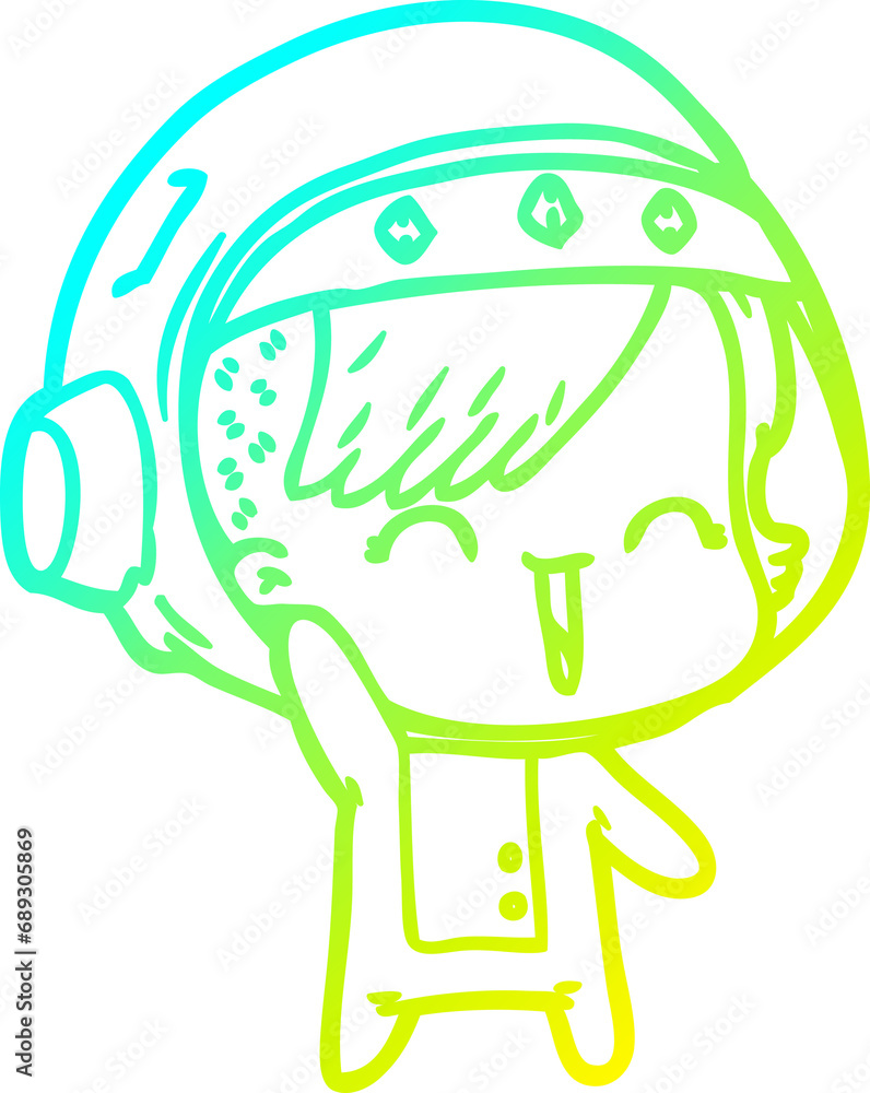 cold gradient line drawing of a cartoon happy astronaut girl waving cold gradient line drawing of a cartoon happy astronaut girl waving