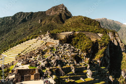 ruins at Machu Picchu the old inca city in Peru at sunrise 