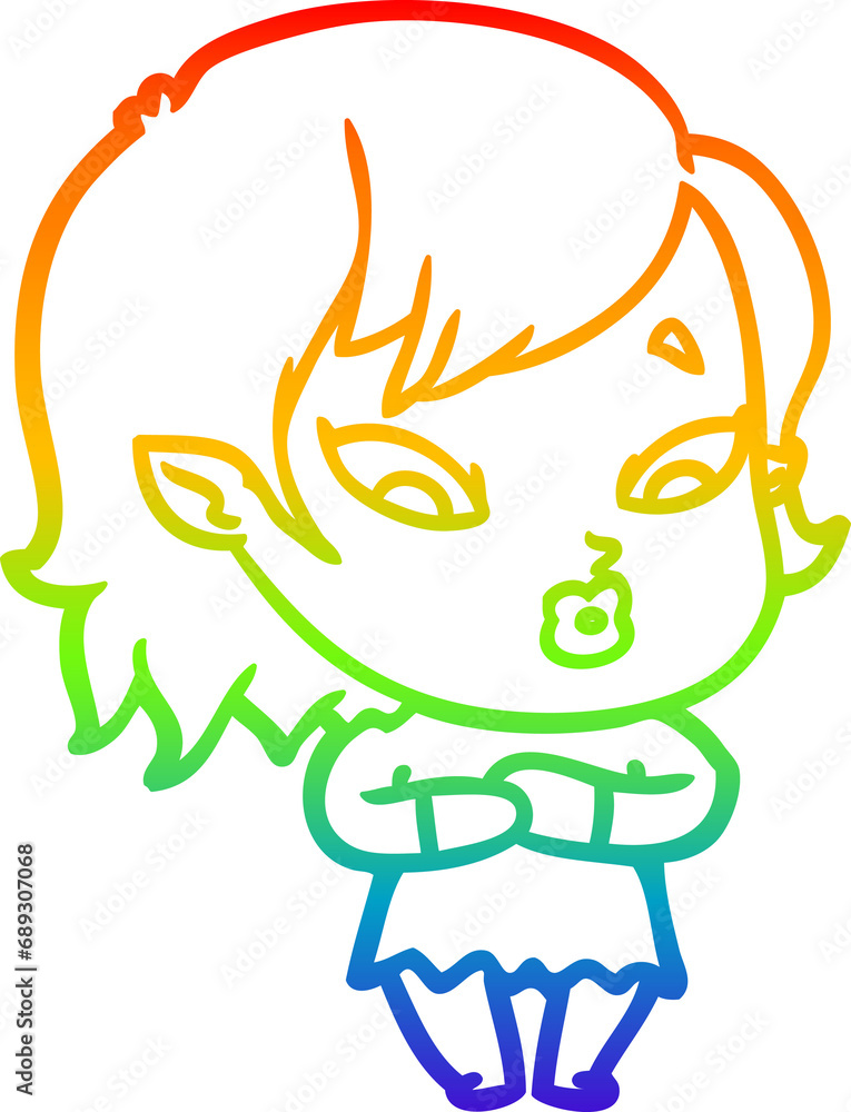 rainbow gradient line drawing of a cute cartoon vampire girl rainbow gradient line drawing of a cute cartoon vampire girl