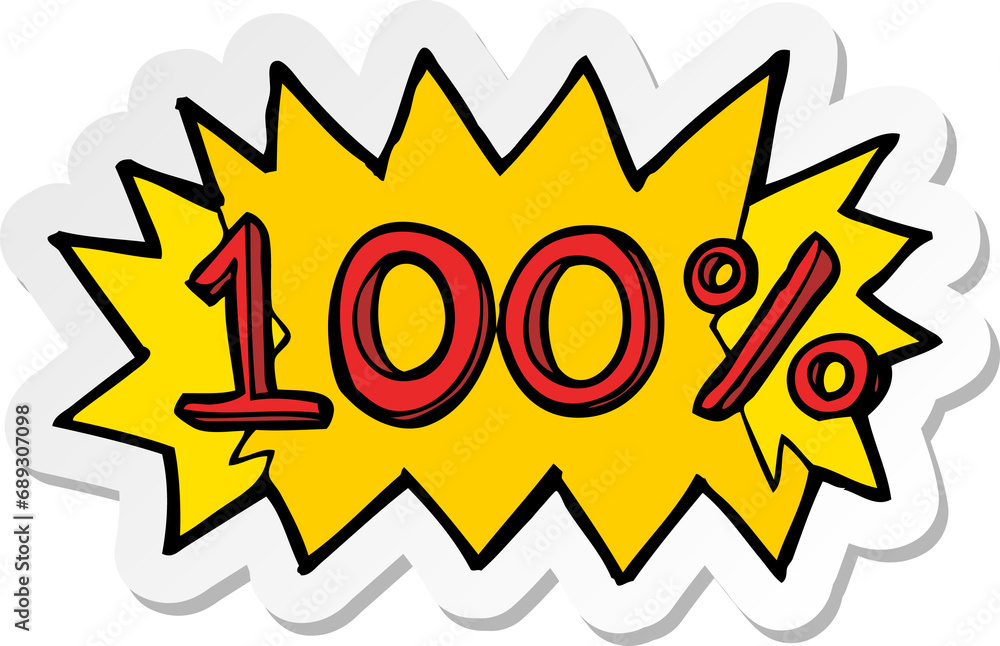 sticker of a cartoon 100% symbol sticker of a cartoon 100% symbol