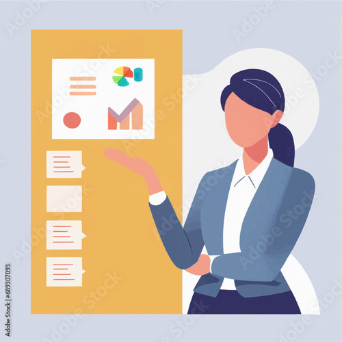 グラフの付いた資料を発表する女性