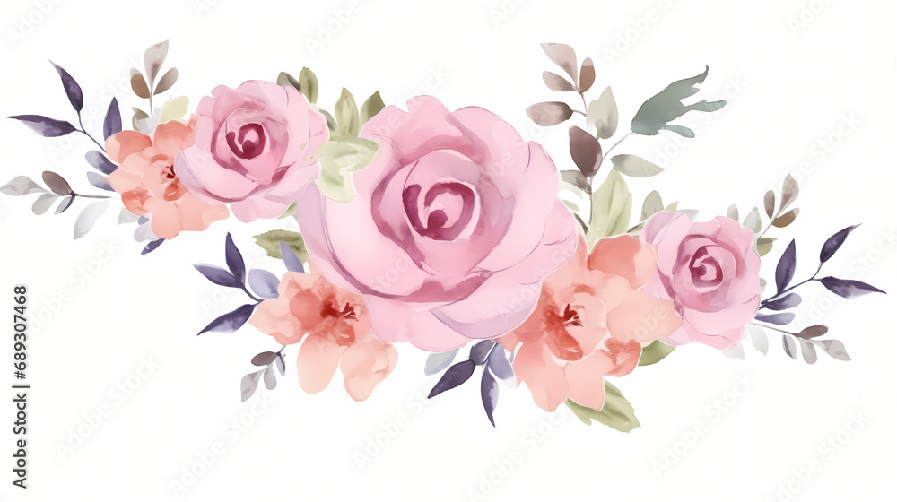 
Pink rose flower bouquet collection with watercolo, decorative flower background pattern, PPT background