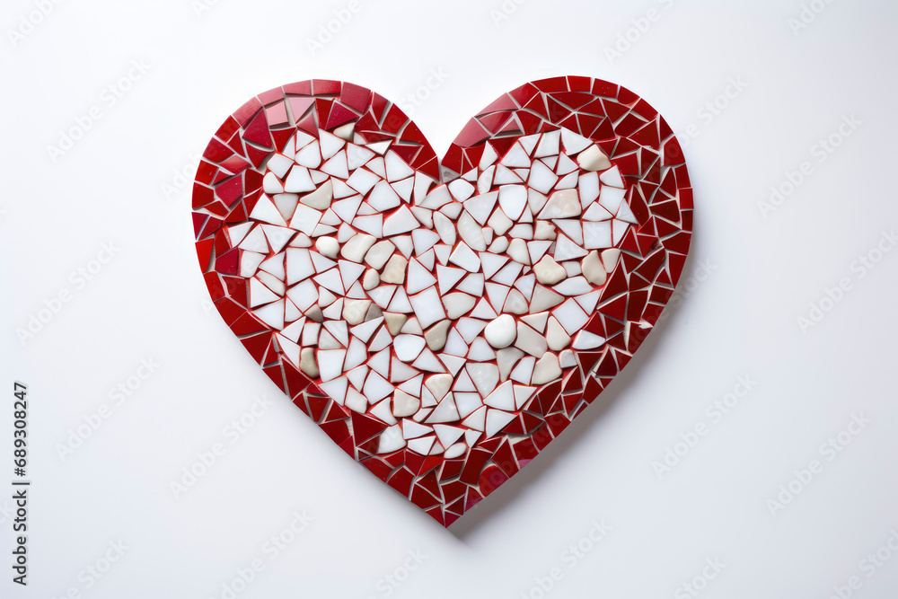 Heart made of pieces of multicolored ceramics on light background Valentine day concept for design. Symbols of love for Happy Women's, Mother's, birthday greeting card design. Copy space. Heart made of pieces of multicolored ceramics on light background Valentine day concept for design. Symbols of love for Happy Women's, Mother's, birthday greeting card design. Copy space.