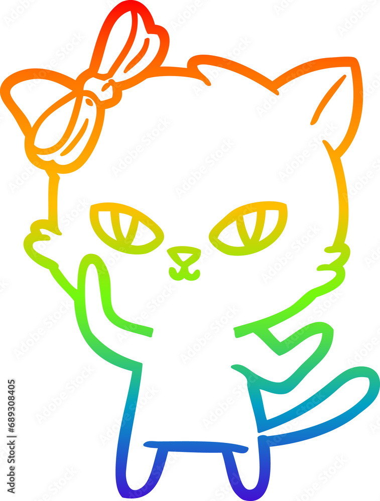 rainbow gradient line drawing of a cute cartoon cat rainbow gradient line drawing of a cute cartoon cat