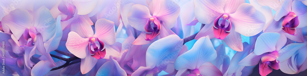 phantasmal iridescent orchid flowers background banner